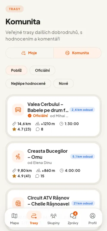 Trasy komunity, i oficiální