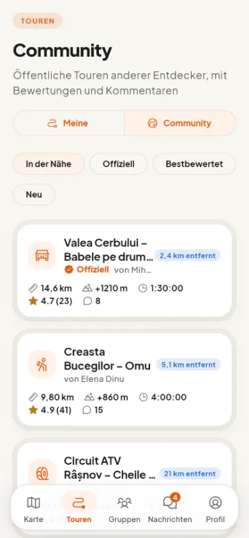 Community-Touren, darunter offizielle