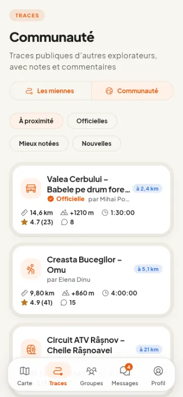 Traces de la communauté, dont des officielles