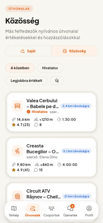 Közösségi útvonalak, hivatalosak is