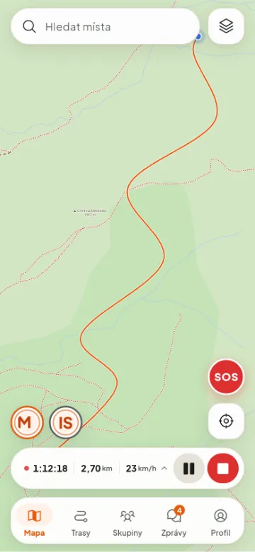 Záznam vyjížďky: čas, vzdálenost a rychlost