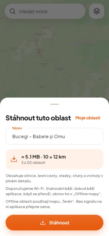 Stahování oblasti mapy pro použití bez signálu