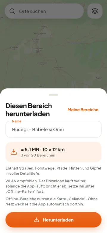 Herunterladen eines Kartenbereichs für unterwegs ohne Netz