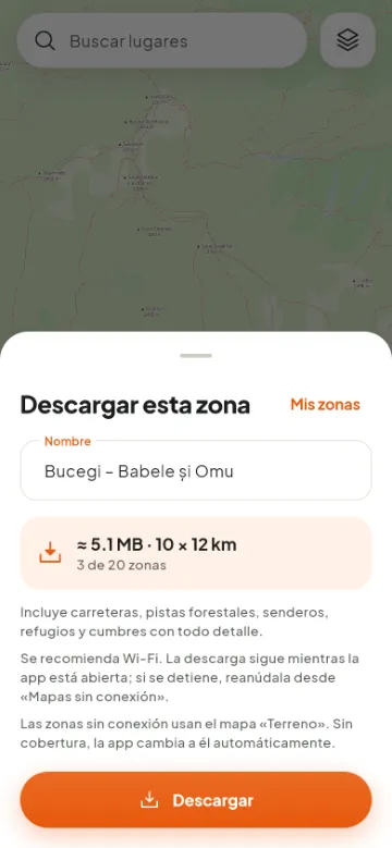 Descarga de una zona de mapa para usarla sin cobertura