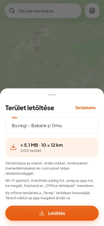 Térképterület letöltése térerő nélküli használatra