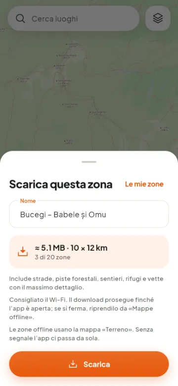 Download di una zona di mappa da usare senza campo