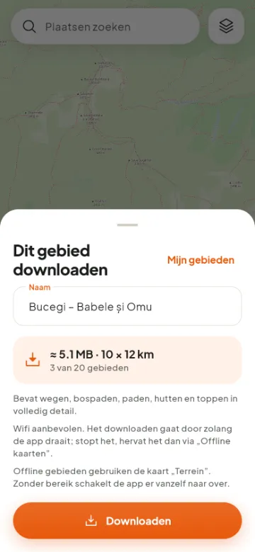 Een kaartgebied downloaden om zonder bereik te gebruiken