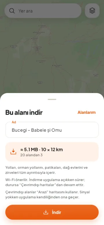 Sinyalsiz kullanmak için bir harita alanının indirilmesi
