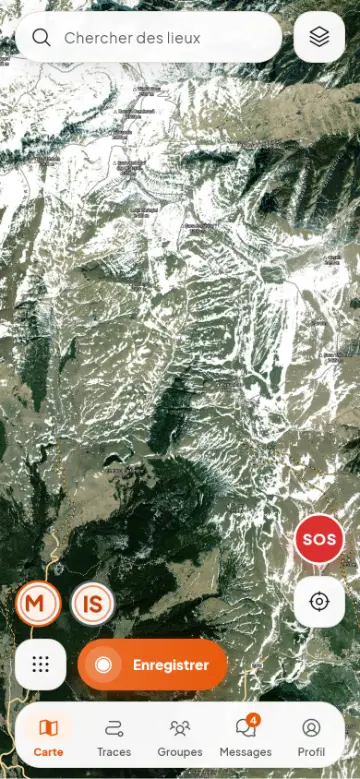 Carte satellite avec les sentiers et sommets des Bucegi