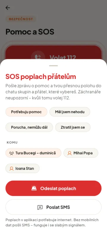 SOS poplach přátelům a skupinám