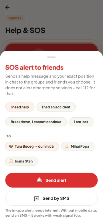 SOS alert to friends and groups