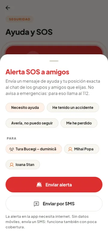 Alerta SOS a amigos y grupos