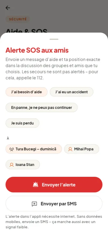 Alerte SOS aux amis et aux groupes