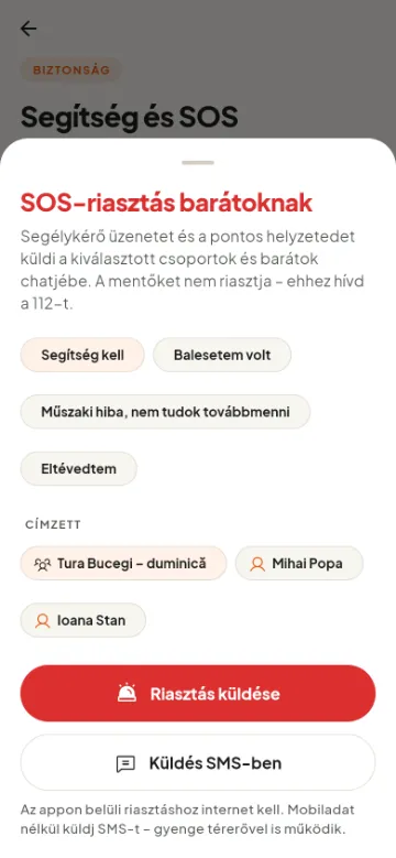 SOS-riasztás barátoknak és csoportoknak