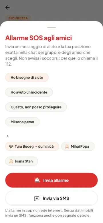 Allarme SOS ad amici e gruppi