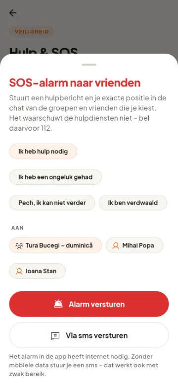 SOS-alarm naar vrienden en groepen