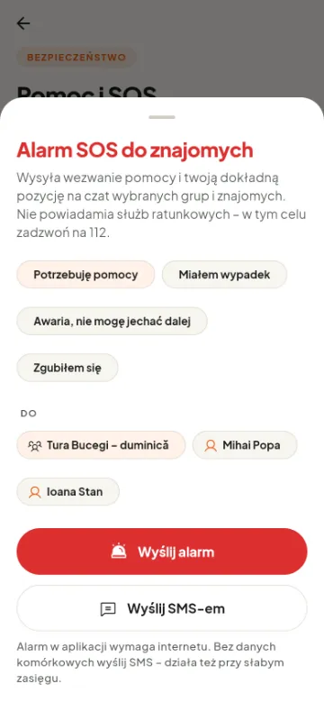 Alarm SOS do znajomych i grup