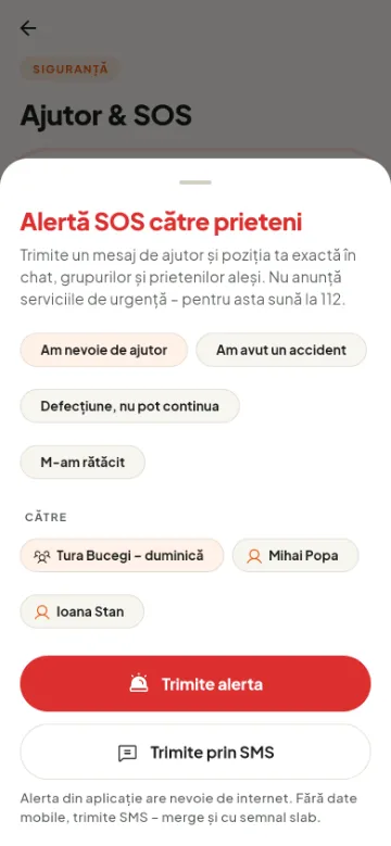 Alerta SOS către prieteni și grupuri