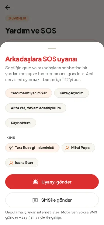 Arkadaşlara ve gruplara SOS uyarısı